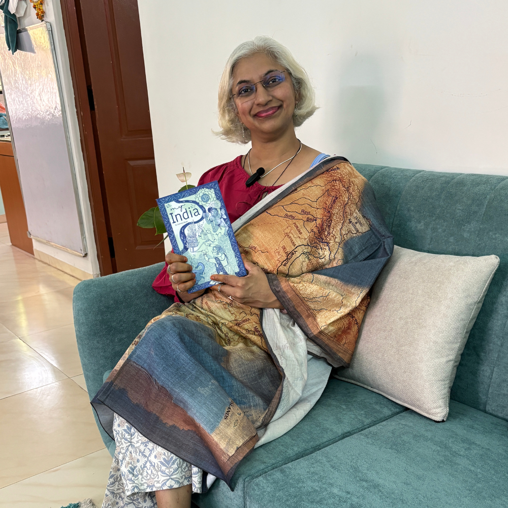 Sowmya with her book, My India